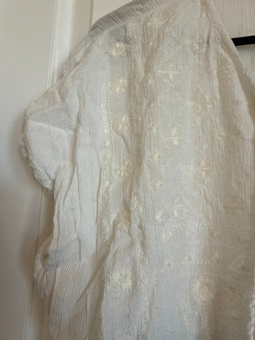 White gauze peasant top with embroidered detailing - Picture 2 of 5
